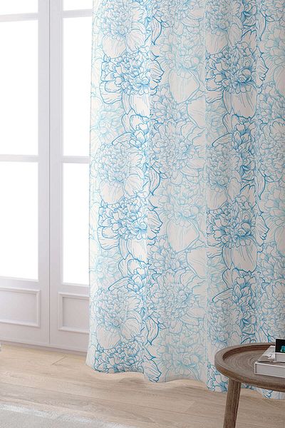 Cango Home White Blue Flower Patterned Digital Printed Curtain Otyk753-pr