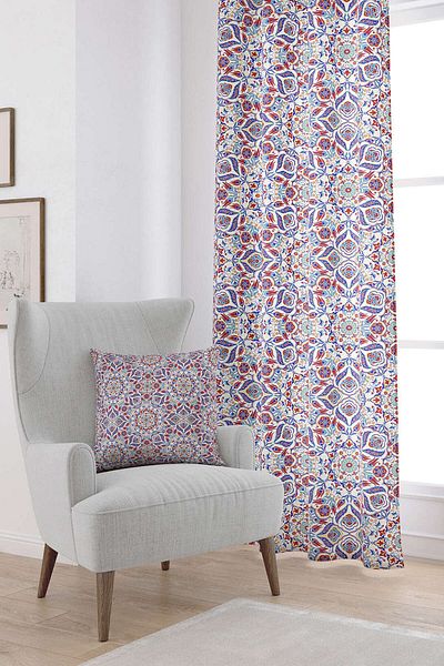 Cango Home Red Ethnic Tulip Motif Special Design Pillow Digital Printed Curtain Otyk002-pr