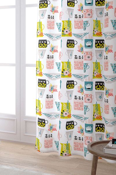 Cango Home White Multicolor Decorative Cup Patterned Digital Printed Curtain Cgh608-pr