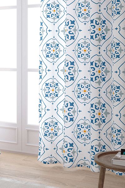 Cango Home Alb Albastru Modern Etnic Tigla Model Digital Printed Cortina Cgh575-pr