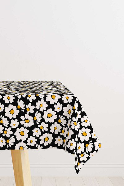 Cango Home Yellow Black Daisy Patterned Digital Printed Tablecloth Cgh1195-ms