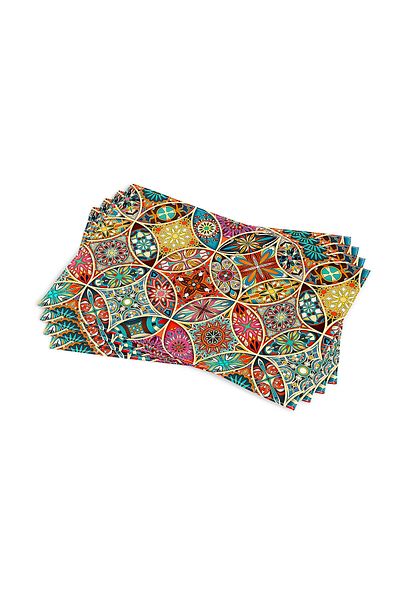 Cango Home Yellow Multi-Colored Retro Vintage Patterned Digital Printed American Service Set of 4 Otyk278-as