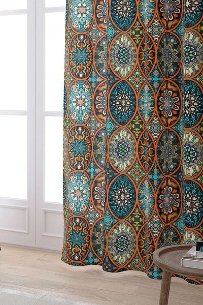 Cango Home Orange Retro Vintage Patterned Digital Printed Curtain Otyk007-pr