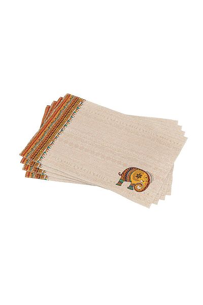 Cango Home Κρέμα Ethnic Elephant με μοτίβο ψηφιακής εκτύπωσης Αμερικανικό σετ 4 Cgh1256-as