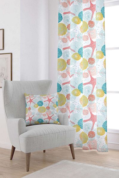 Cango Home White Turquoise Yellow Marine Patterned Digital Printed Curtain Cgh019-pr
