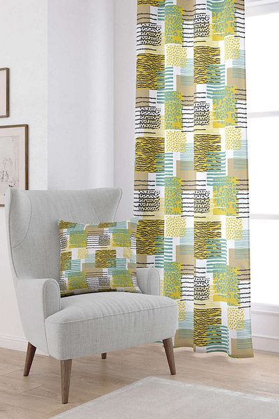 Cango Home Yellow Blue Modern Leopard Pattern Digital Printed Curtain Cgh356-pr