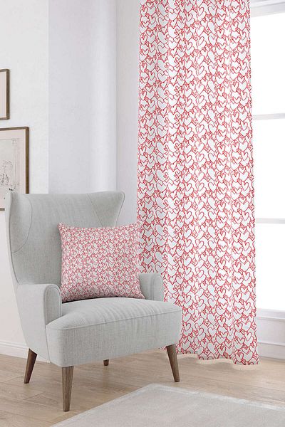 Cango Home White Red Heart Patterned Digital Printed Curtain Cgh1037-pr