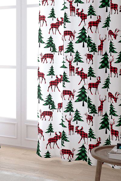 Cango Home Red Green Christmas Themed Plaid Patterned Digital Printed Curtain Cgh792-pr