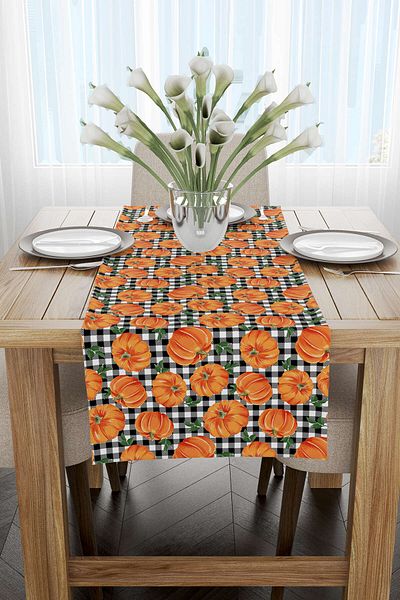 Cango Home Orange Halloween Pumpkin Patterned Digital Printed Runner Cgh751-rn