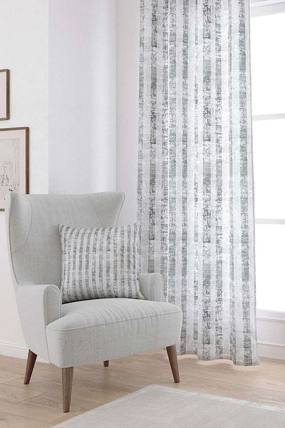 Cango Home White Gray Striped Abstract Patterned Digital Printed Curtain Ylms102-pr