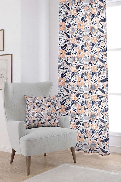Cango Home Κουρτίνα με ροζ Navy Blue Floral μοτίβο ψηφιακής εκτύπωσης Cgh601-pr