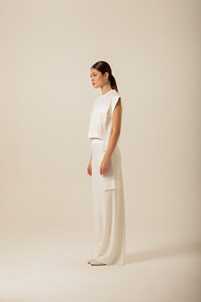 Rue Studio Front Single Pocket Knitted Ecru Blouse