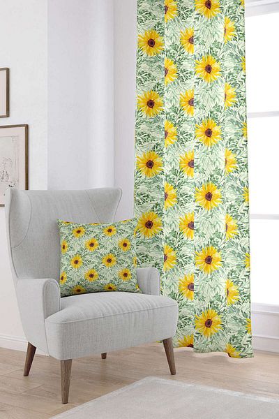 Cango Home Yellow Green Sunflower Patterned Digital Printed Curtain Cgh1113-pr
