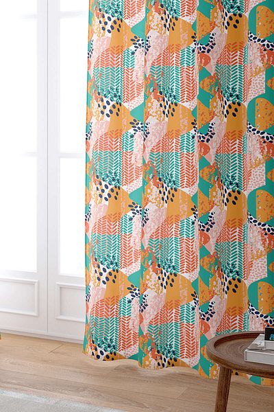 Cango Home Orange Green Tropical Geometric Patterned Digital Printed Curtain Cgh1044-pr