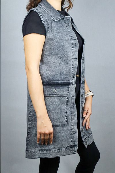 LİMABEL Women's Sleeveless Denim Vest Smoked Denim Jacket Gray Denim Vest