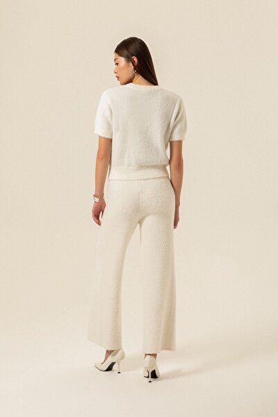 rue Bluză neagră din tricotaje cu mânecă scurtă cu model bloc