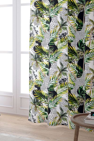 Cango Home Cortina imprimată digital cu model de frunze tropicale alb verde Cgh026-pr