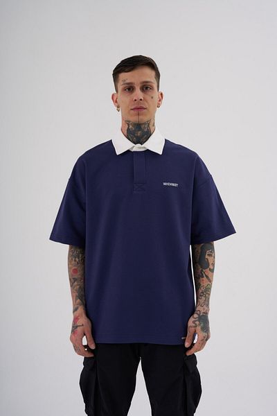 Machinist Ανδρικό μπλουζάκι με λαιμόκοψη Oversize Navy Blue Ecru Polo