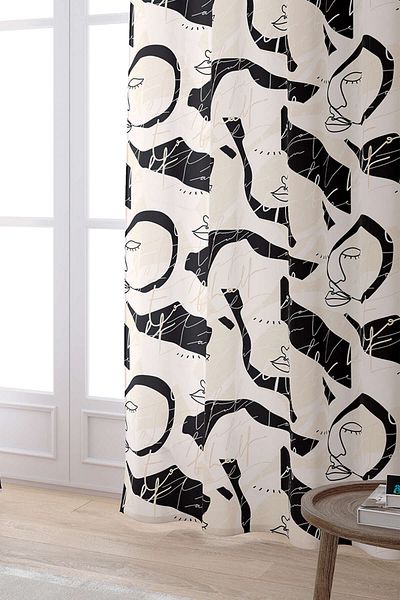 Cango Home Black Cream Colored Modern Silhouette Patterned Digital Printed Curtain Cgh1100-pr