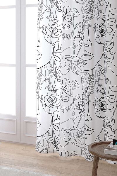 Cango Home White Black Modern Silhouette Figure Patterned Digital Printed Curtain Cgh514-pr