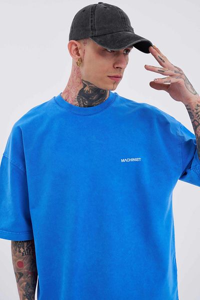 Machinist Tricou supradimensionat unisex cu punct albastru de lux - lavabil
