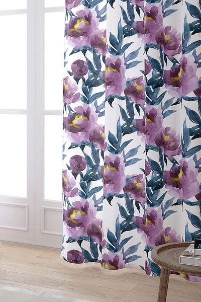 Cango Home White Purple Floral Digital Printed Curtain Cgh232-pr