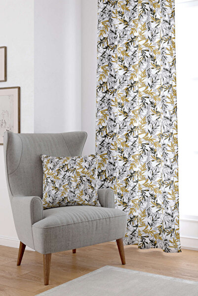 Cango Home Цифровий друк на шторах з малюнком жовтих і сірих листя Cgh500-pr