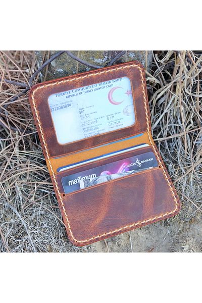 Derici Amca Id Shot Genuine Leather Minimal Card Holder with Id Compartment