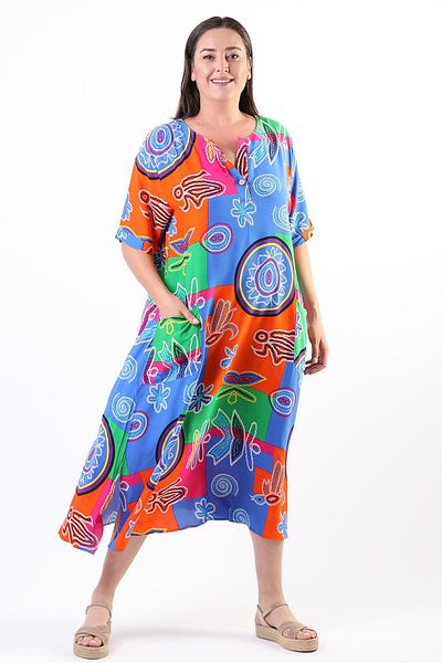 Ebsumu Μπλε φόρεμα με τσέπες σε μεγάλο μέγεθος - Nature and Floral Print