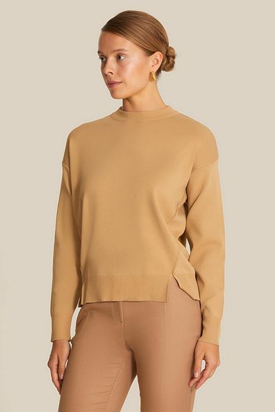 rue Μπλούζα με λαιμόκοψη με ντραπέ Camel Knitwear