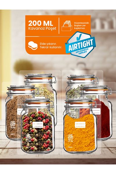 PALPAK Mini Size Clip Lid Jar Look Storage Bag - 11X14 cm 6 Pieces - 200 ml