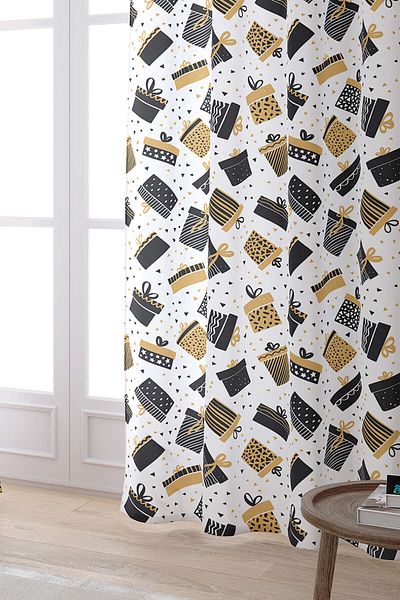 Cango Home Black Yellow Christmas Themed Digital Printed Curtain Cgh857-pr