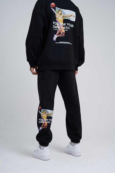 Machinist Men's Follow Your Printed Oversize Black Sweatpants