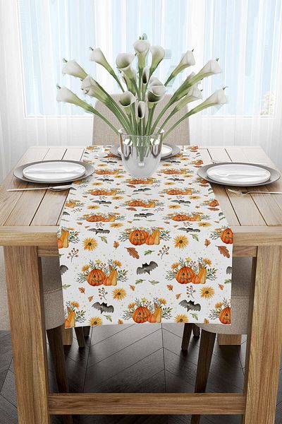 Cango Home Orange Halloween Pumpkin Patterned Digital Printed Runner Cgh750-rn