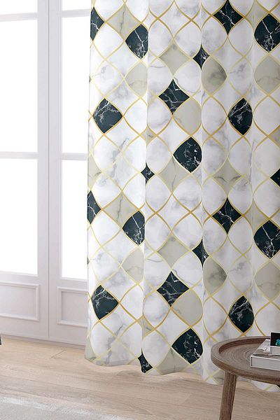 Cango Home White Black Geometric Abstract Marble Patterned Digital Printed Curtain Ylms82-pr