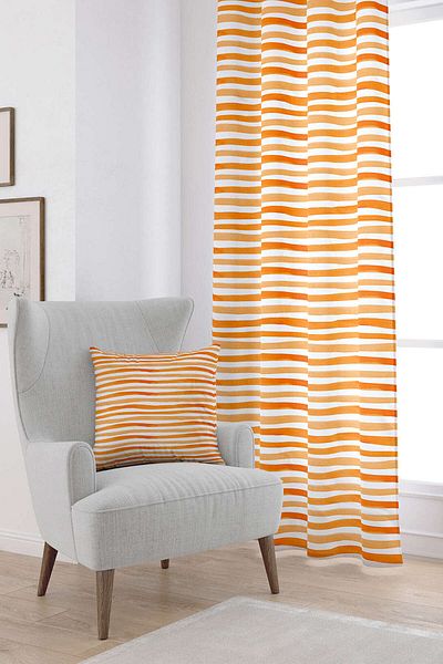 Cango Home White Orange Striped Digital Printed Curtain Cgh152-pr