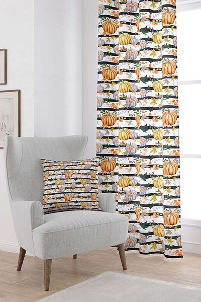 Cango Home Orange Halloween Pumpkin Patterned Digital Printed Curtain Cgh766-pr