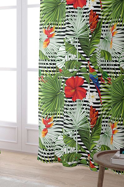 Cango Home Black Red Tropical Parrot and Flower Patterned Digital Printed Curtain Otyk468-pr