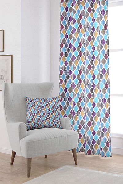 Cango Home Purple Blue Modern Ethnic Patterned Digital Printed Curtain Cgh267-pr
