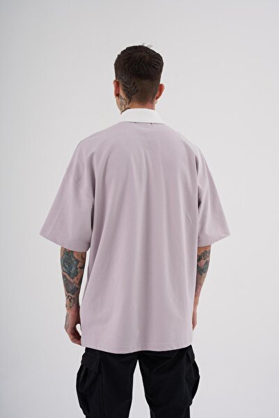 Machinist Ανδρικό μπλουζάκι Basic Oversize Lilac Ecru Polo γιακά