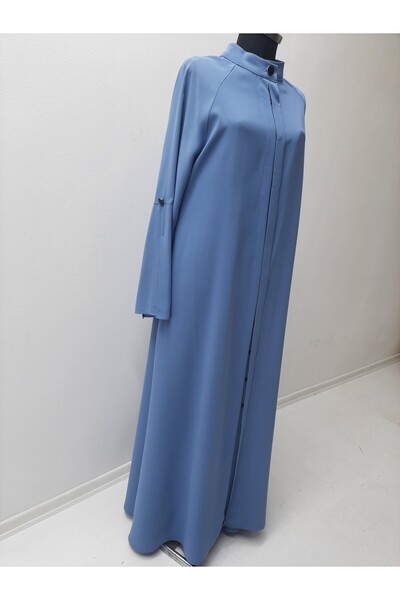 GigiTex Blue Crepe Front Hidden Button Ferace Top Coat