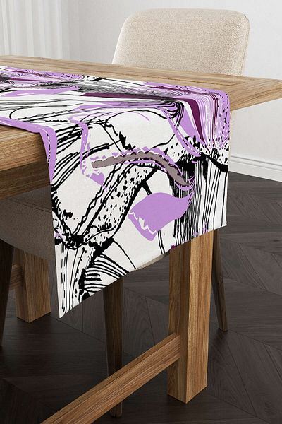 Cango Home Λευκό Μωβ Αφηρημένο Floral Runner - Cgh230-rn