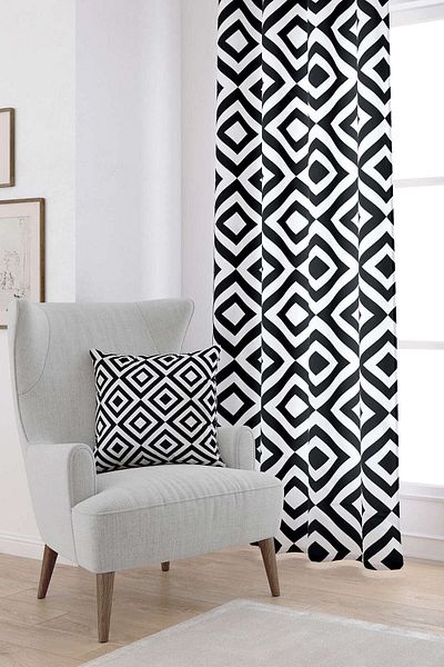 Cango Home White Black Decorative Geometric Patterned Digital Printed Curtain Otyk565-pr
