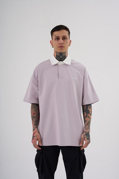 Machinist Men's Basic Oversize Lilac Ecru Polo Collar T-shirt