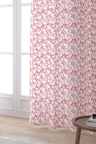 Cango Home White Red Heart Patterned Digital Printed Curtain Cgh1037-pr