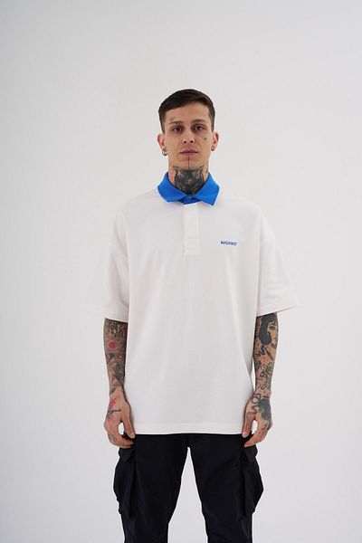 Machinist Ανδρικό μπλουζάκι Basic Oversize Ecru Blue Polo Neck