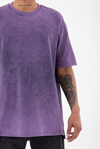 Machinist Relaxed Basic Прана тканина Розріз Деталізована футболка Фіолетова