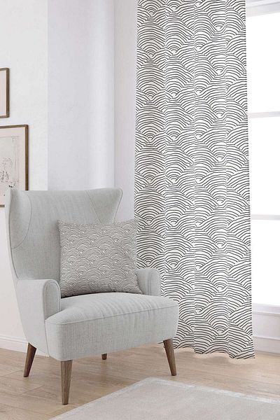 Cango Home Cream Black Bohemian Scandinavian Geometric Digital Printed Curtain Cgh1227-pr