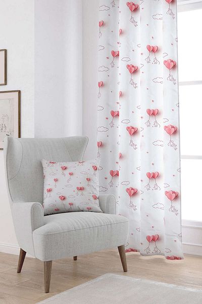 Cango Home White Pink Modern Valentine's Day Themed Digital Printed Curtain Cgh996-pr