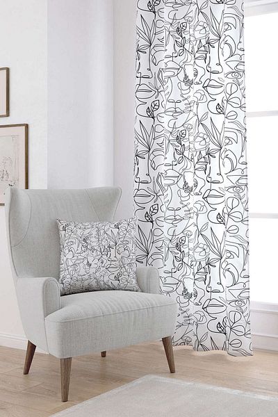 Cango Home White Black Modern Silhouette Figure Patterned Digital Printed Curtain Cgh515-pr